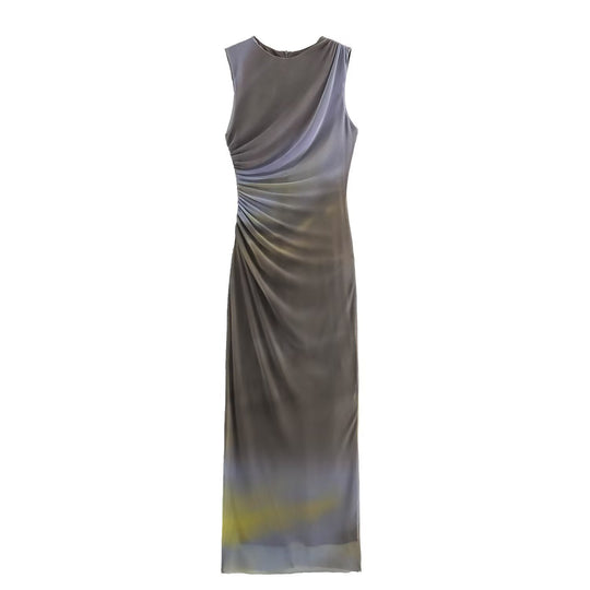 Damen elegantes Maxikleid mit raffinierten Drapierungen EB