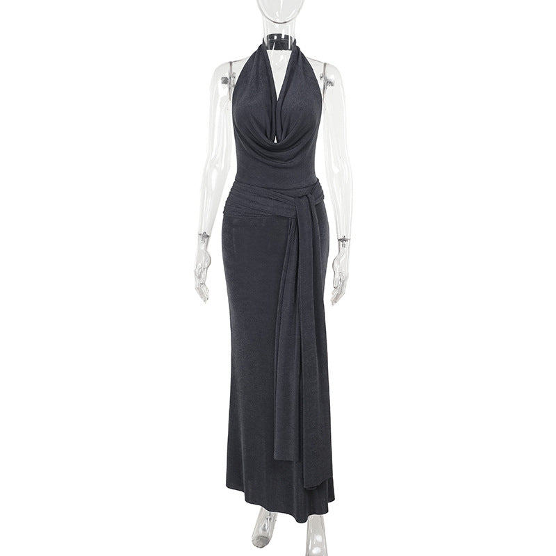 Damen elegantes Wickelkleid mit tiefem V-Ausschnitt und fließendem Schnitt EB