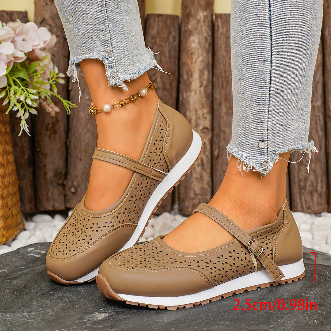 Damen atmungsaktive und elegante Ballerinas mit dekorativem Lochmuster EB