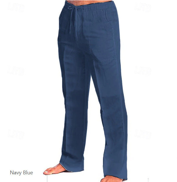 Herren nan leichte Freizeit-Hose im Leinenlook mit Tunnelzugbund, geradem Bein und atmungsaktivem Material EB
