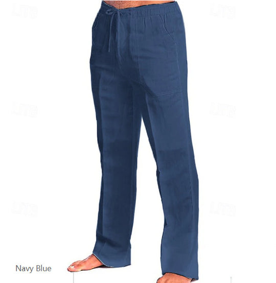 Herren nan leichte Freizeit-Hose im Leinenlook mit Tunnelzugbund, geradem Bein und atmungsaktivem Material EB