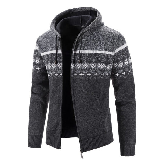 Herren Strickjacke mit modernem Norweger-Muster und hohen Kragen EB
