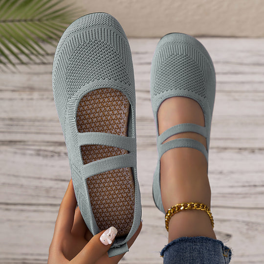 Damen bequeme Ballerinas mit elastischen Riemen und atmungsaktiver Mesh-Oberfläche EB