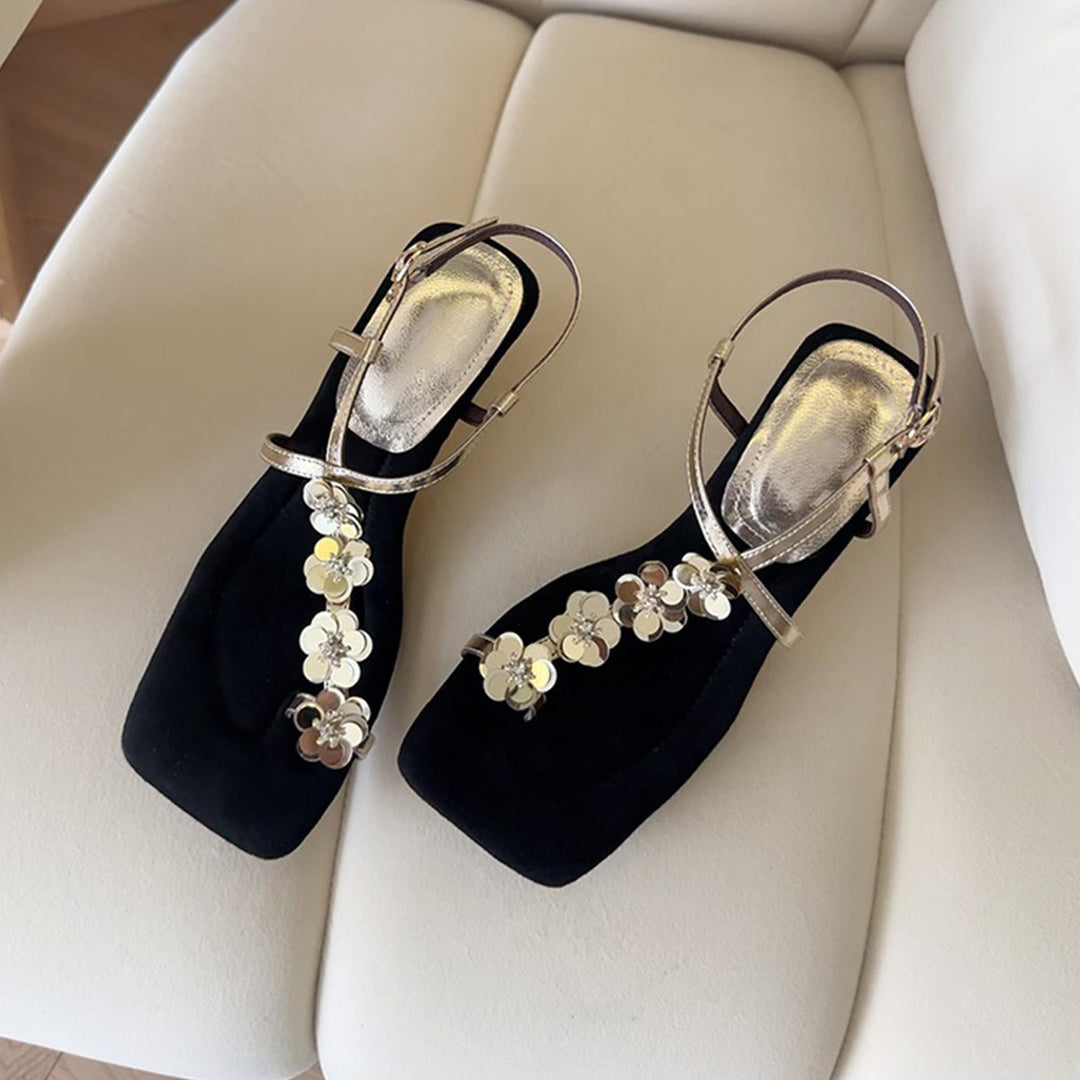 Damen Sandalen mit funkelnden Blumenakzenten und komfortabeler Sohle EB