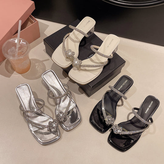 Damen Elegante Riemchen-Sandalen mit funkelndem Blockabsatz EB