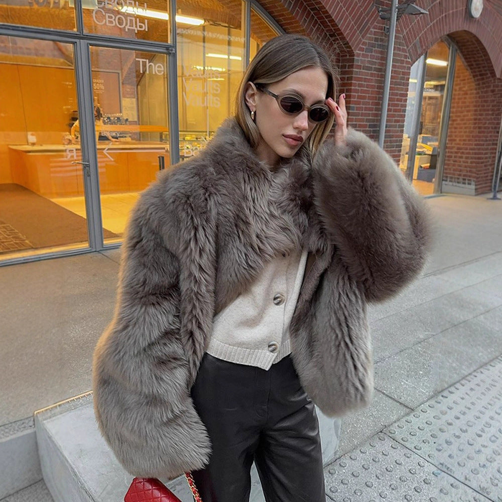 Damen luxuriöse Kunstfelljacke mit voluminösen Ärmeln EB