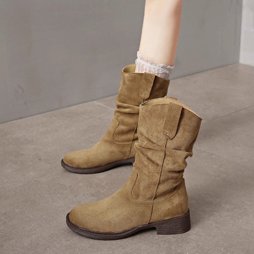 Damen modische Stiefel mit weichem Wildleder und elastischem Schaft EB