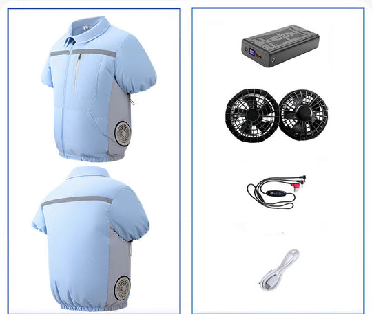 Unisex nan leichte kurzarm Kühljacke mit integrierten Lüftern und Akku R&B