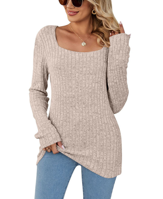 Damen lässiger Strickpullover mit weitem Schnitt und modernem Rippenmuster EB