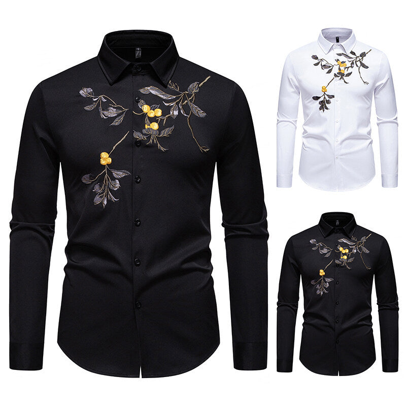 Herren Elegant besticktes Langarmhemd EB