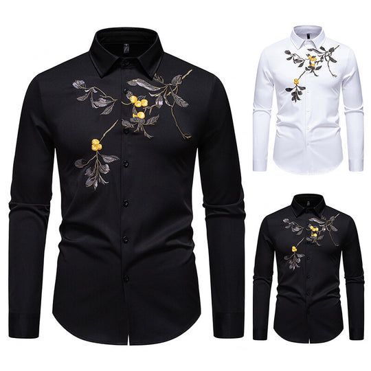 Herren Elegant besticktes Langarmhemd EB