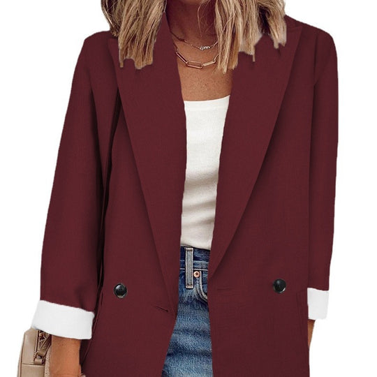 Damen modischer Blazer im Oversized-Schnitt mit tiefen Taschen und umgeschlagenen Ärmeln EB