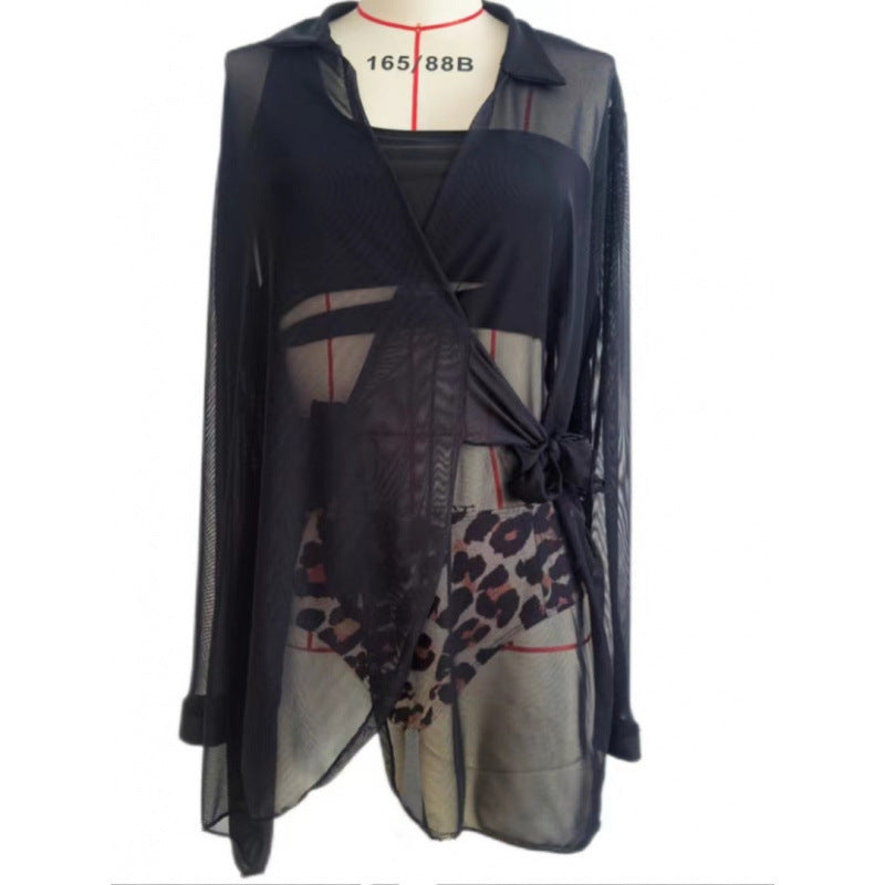 Damen Strandüberwurf mit elegantem Wickeldetail und transparentem Stoff EB