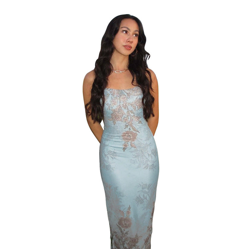 Damen Elegantes Maxikleid mit floralem Jacquard-Muster und schmalem Schnitt EB