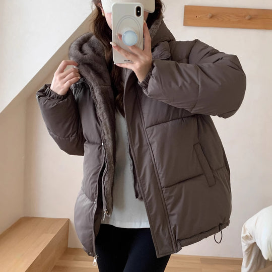 Damen Modische Pufferjacke mit abnehmbarem Kunstfellkragen und praktischen Taschen EB