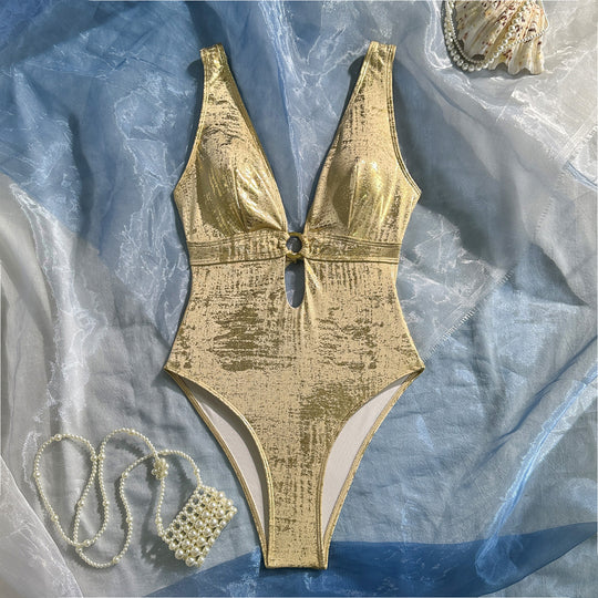 Damen Einteiliger Glamour-Badeanzug mit tiefem Ausschnitt EB