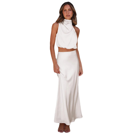 Damen Elegantes Maxikleid mit asymmetrischem Kragen und fließendem Schnitt EB