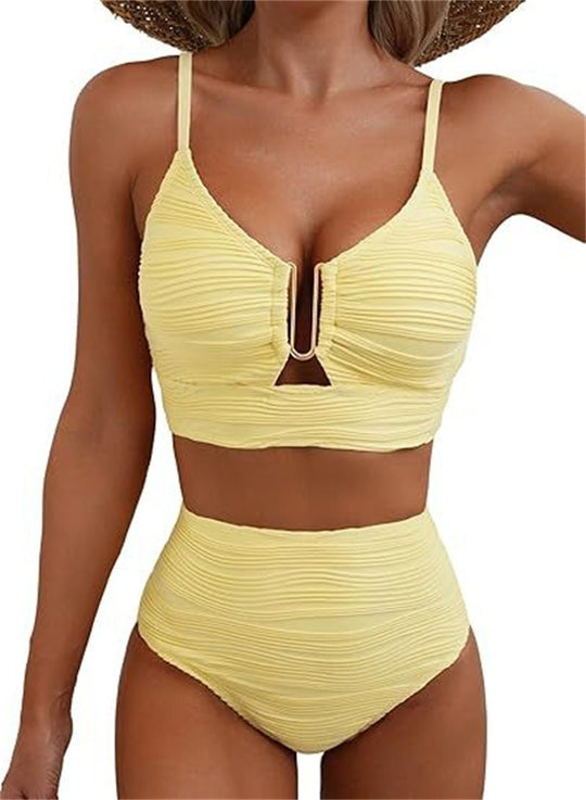 Damen Hochgeschnittener Bikini mit Raffungen EB