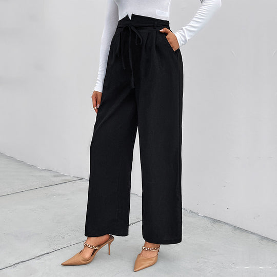 Damen elegante Palazzo-Hose mit hohem Bund und Bindegürtel EB