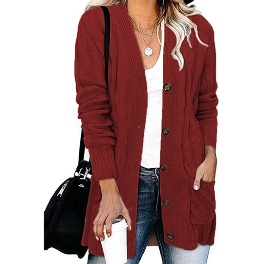 Damen Grobstrickcardigan mit Knopfdetails und praktischen Taschen EB