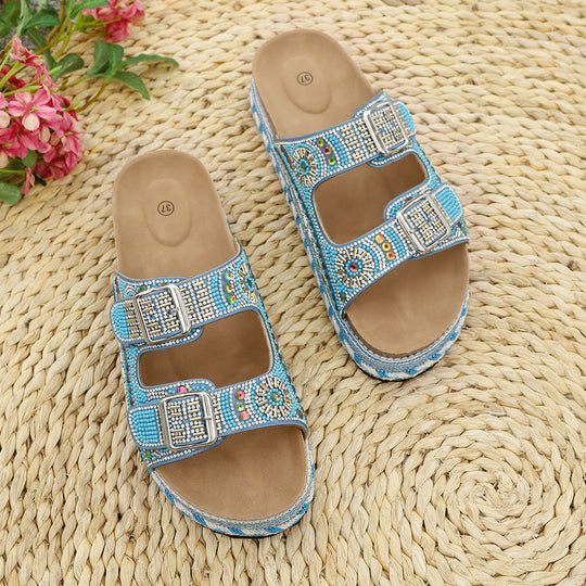 Damen Badesandalen mit elegantem Schmuck-Design und komfortablem Fußbett EB