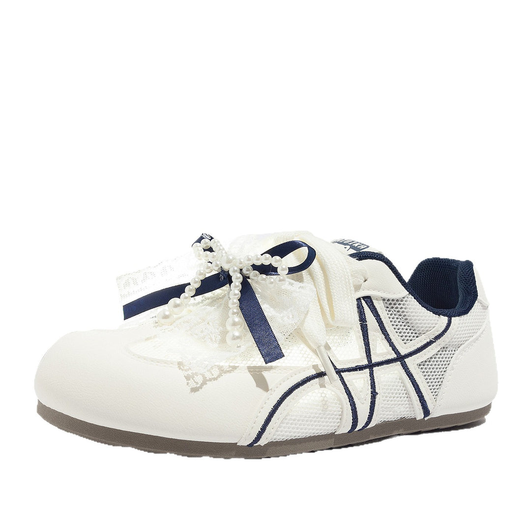 Damen Sportliche Sneaker mit eleganter Perlenapplikation und atmungsaktivem Mesh-Obermaterial EB