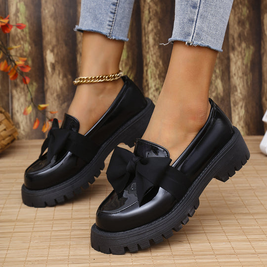 Damen Lackleder-Mokassins mit dekorativem Schleifen-Design und rutschfester Sohle EB