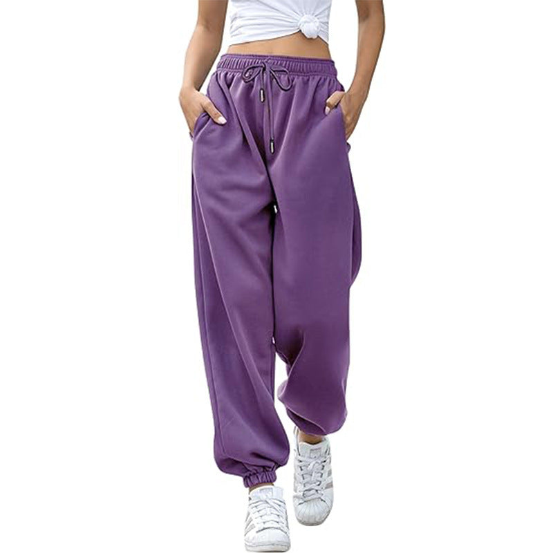 Damen nan Cozy-Sweat-Palazzohose mit hohem Komfortbund, integriertem Kordelzug und gerafften Knöchelabschlüssen EB