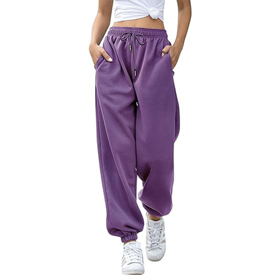 Damen nan Cozy-Sweat-Palazzohose mit hohem Komfortbund, integriertem Kordelzug und gerafften Knöchelabschlüssen EB