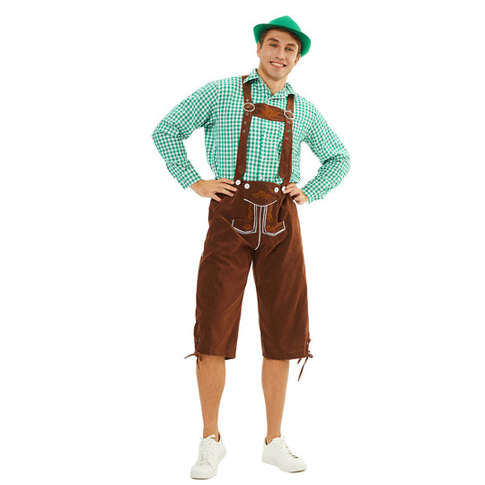 Herren nan traditionelle bayerische Trachtenlederhose knielang mit bestickten Hosenträgern EB