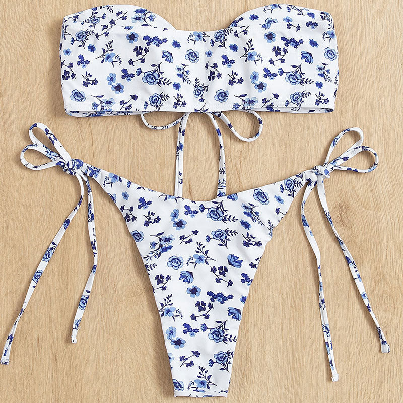 Damen Bandeau-Bikini mit verspieltem Blumendesign EB