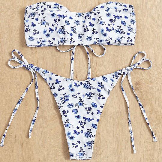 Damen Bandeau-Bikini mit verspieltem Blumendesign EB