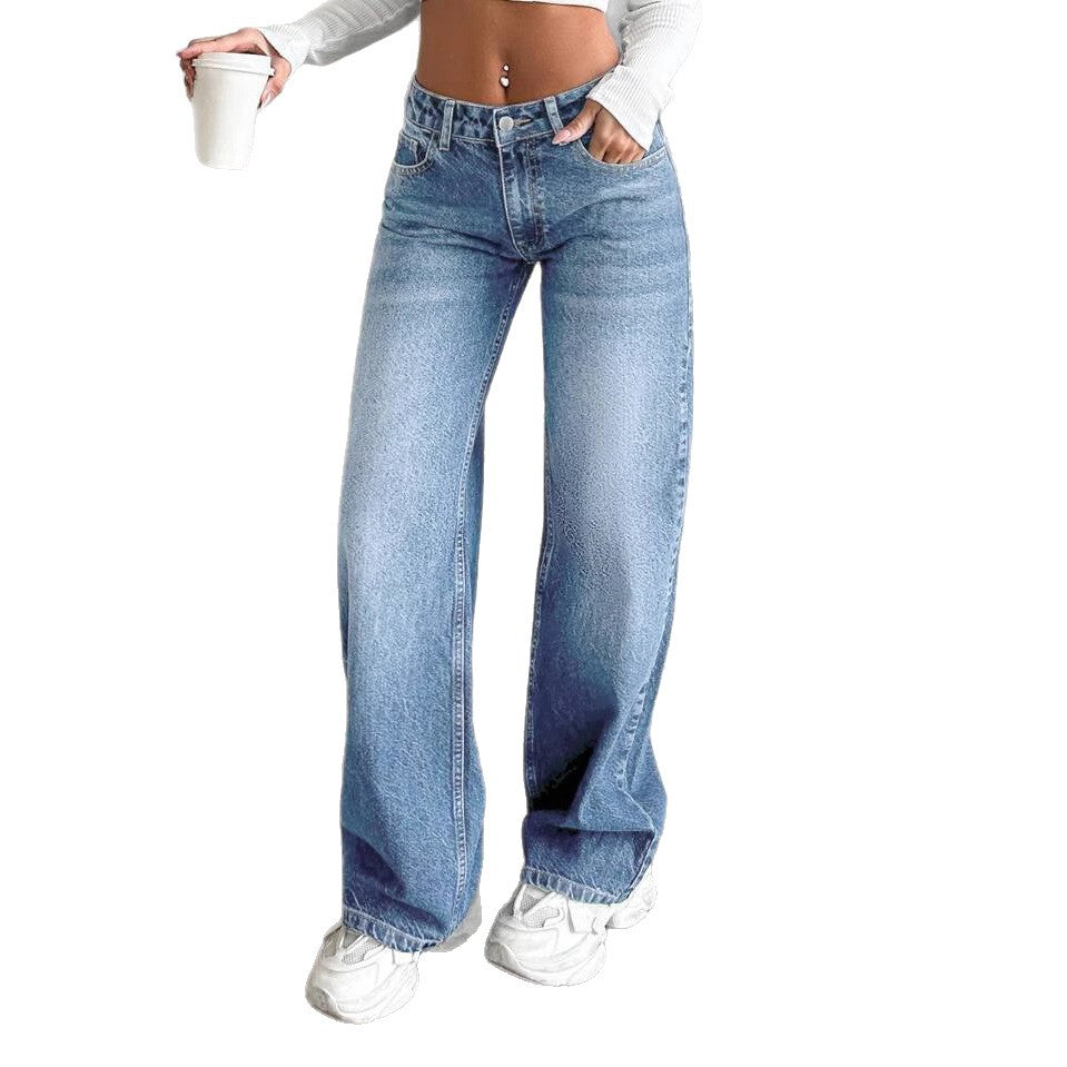 Damen Weite Jeans mit lässigem Schnitt und hohem Bund EB