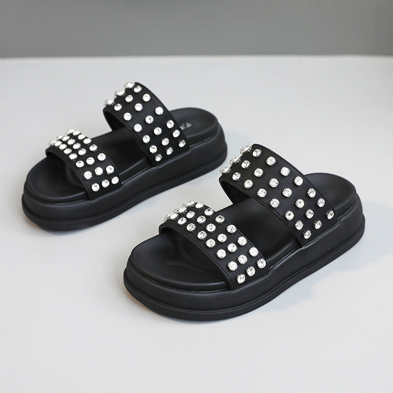 Damen Glamouröse Strandsandalen mit funkelnden Kristall-Applikationen EB