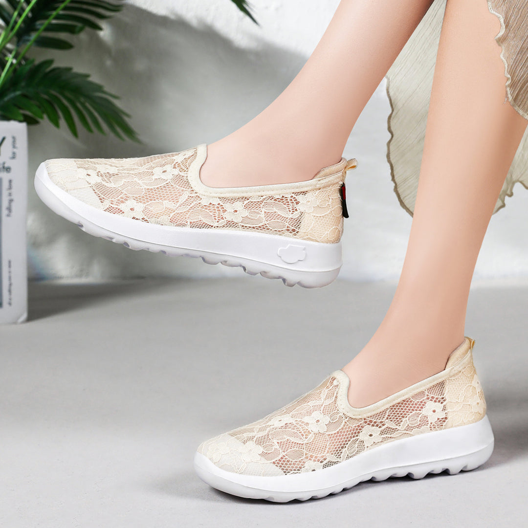 Damen Elegante und bequeme Slip-On Sneakers mit Spitzenoberfläche EB