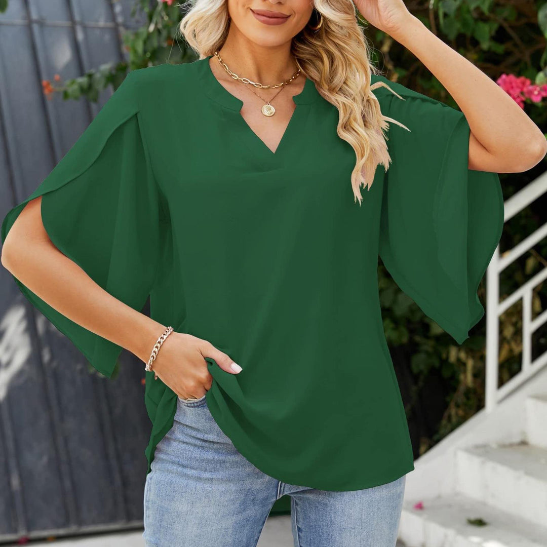 Damen Blusenshirt mit weiten Ärmeln und V-Ausschnitt EB