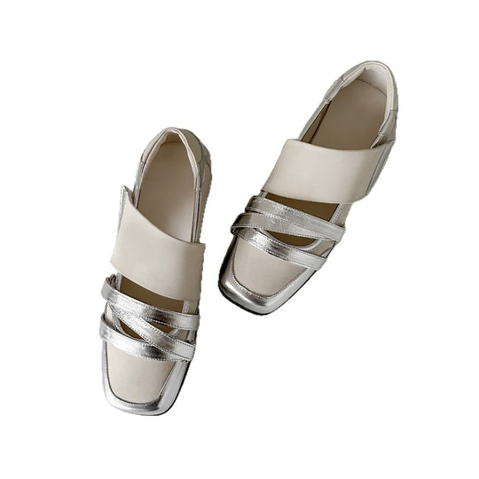 Damen klassische Loafers mit modischen Riemen und glänzenden Akzenten EB