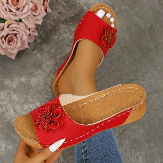 Damen Komfortabele Pantoletten mit floralem Detail EB