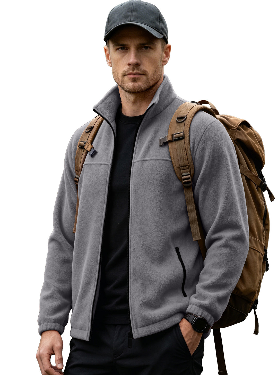 Herren Leichte Outdoor-Fleecejacke mit Stehkragen und Reißverschlusstaschen EB