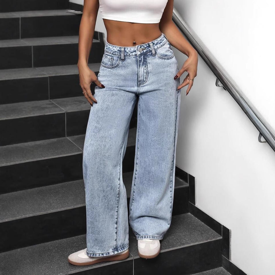 Damen Weite Denim-Jeans im lässigen Schnitt mit hohem Taillenbund EB