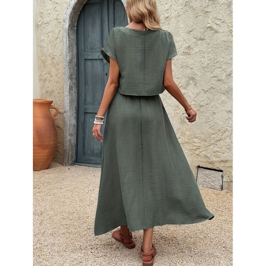 Damen Maxikleid mit tailliertem Oberteil und fließendem Rock EB