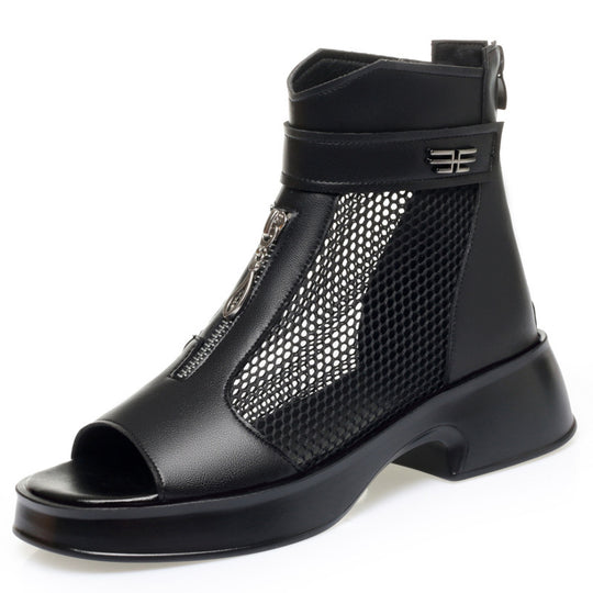 Damen Offene Stiefeletten mit Netzdesign und modischem Reißverschluss EB