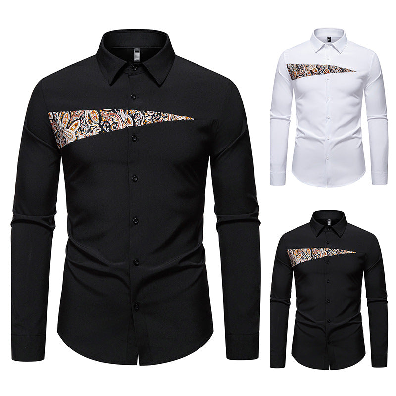 Herren modisches Langarmhemd mit asymmetrischem Muster EB