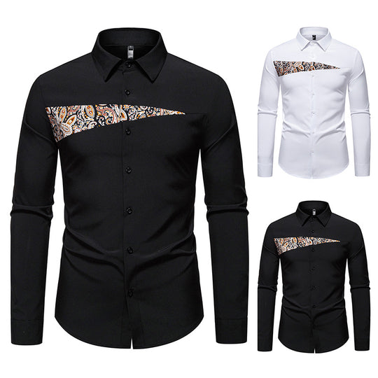 Herren modisches Langarmhemd mit asymmetrischem Muster EB