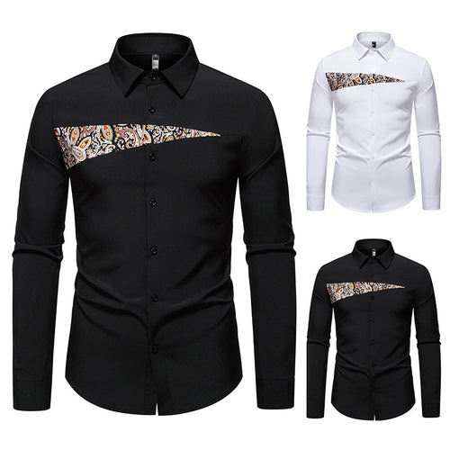 Herren modisches Langarmhemd mit asymmetrischem Muster EB