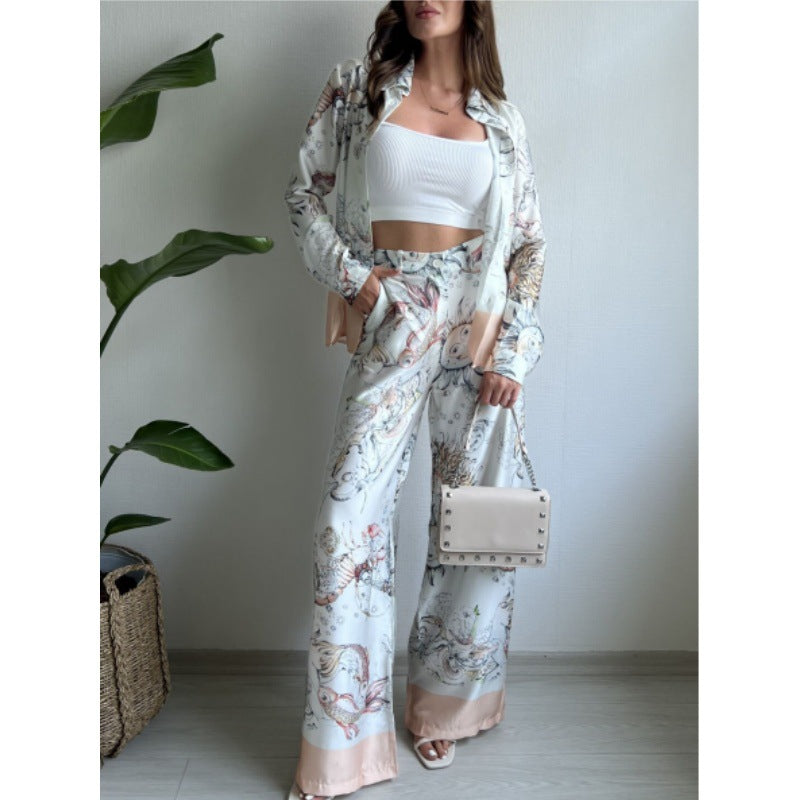 Damen Überschnittenes Satin-Hosenanzug mit floralem Design EB
