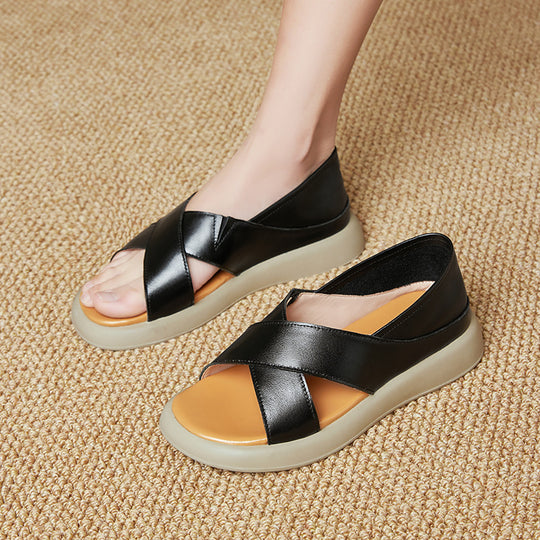 Damen komfortable Sandalen mit modernem Querriemen und rutschfester Sohle EB