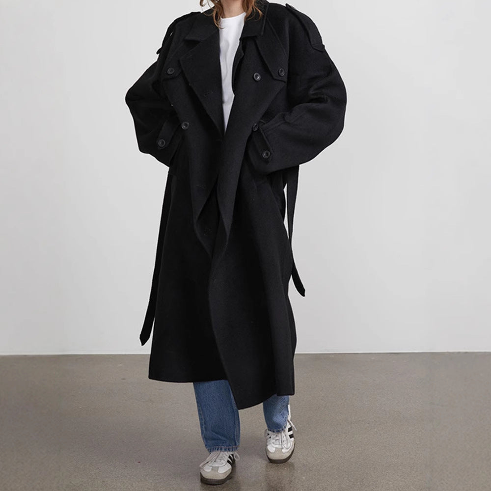 Damen Oversized Trenchcoat aus hochwertigem Wollgemisch mit doppelter Knopfleiste EB