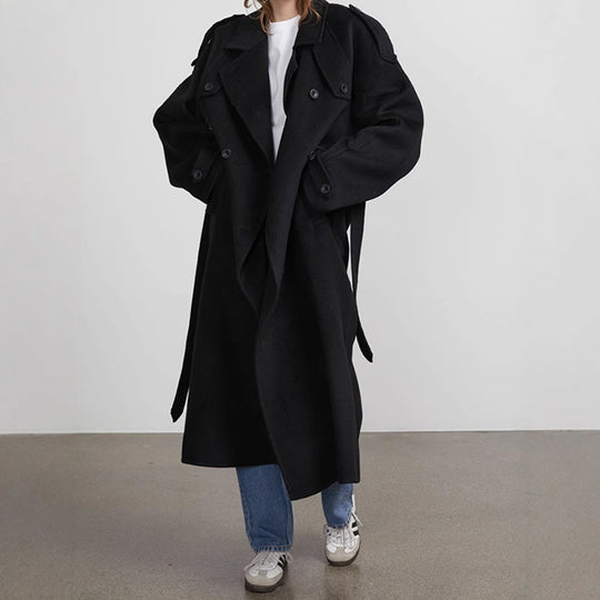 Damen Oversized Trenchcoat aus hochwertigem Wollgemisch mit doppelter Knopfleiste EB