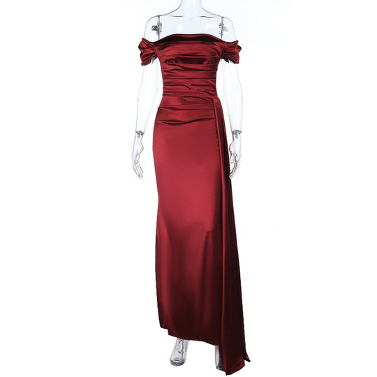 Damen Elegantes Off-Shoulder-Maxikleid aus luxuriösem Satin EB